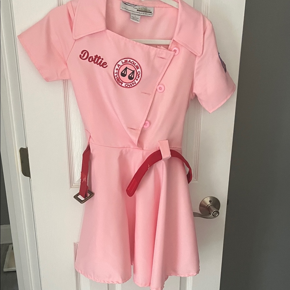 A League Of Their Own: Pink customized Dottie Costume Dress with Red Belt